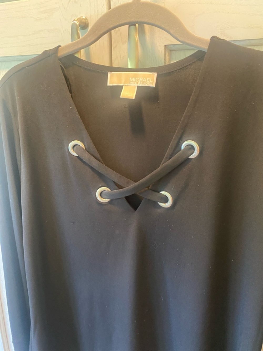 MICHAEL Michael Kors Black Lace-Up V-Neck Blouse